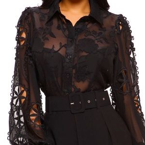 Black see through Floral shirt, New without Tag.